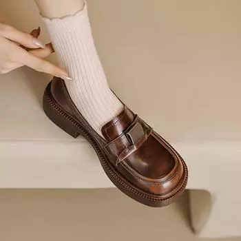 Krazing Pot, весенние туфли из коровьей кожи с круглым носком и толстой подошвой, броги, женские туфли-лодочки на платформе с металлическими застежками 34 чёрный