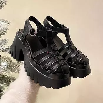 Krazing Pot, весенняя обувь из коровьей кожи с круглым носком на толстом высоком каблуке, повседневные женские сандалии с пряжками и ремешками, украшенные плетением 34 белый