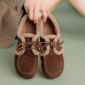 Krazing Pot замша мех весна осень зима балетки шнуровка женские сохраняют тепло повседневная обувь 35 чёрный