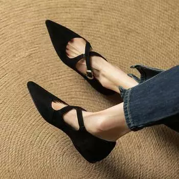 Krazing Pot Замша мода лето весна осень лето пряжки ремни женские острый носок низкий каблук балетки 35 коричневый