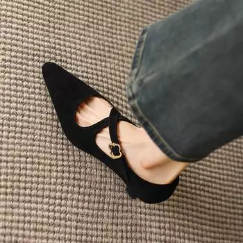 Krazing Pot замша овчина мода лето весна осень низкие каблуки пряжки ремешки женская обувь острый нос сексуальные туфли-лодочки 35 коричневый