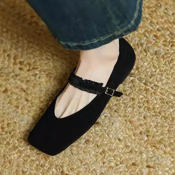 Krazing Pot Замшевая мода весна размер 42 41 низкий каблук женские туфли с квадратным носком балетки с кисточками и бахромой неглубокие балетки 35 чёрный