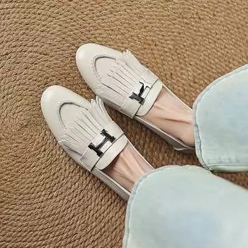 Krazing Pot Замшевые модные весенние туфли на толстом каблуке женские туфли с круглым носком и кисточками и бахромой туфли-лодочки 35 слоновая кость