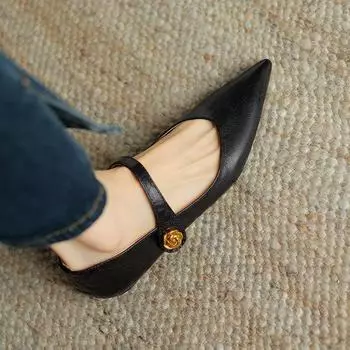 Туфли Krazing Pot Sheep Skin с острым носком на плоской подошве, весенне-летние туфли Mary Janes размера плюс 42 для женщин 34 чёрный