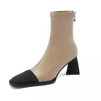 Krazing Pot, зимние эластичные ботинки из микрофибры с квадратным носком на толстом высоком каблуке и молнии, женские ботильоны разных цветов 34 коричневый