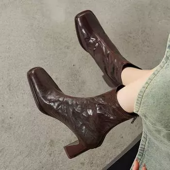 Krazing Pot, зимние ботинки челси из овчины на квадратном толстом высоком каблуке, женские ботильоны на платформе и молнии 34 чёрный