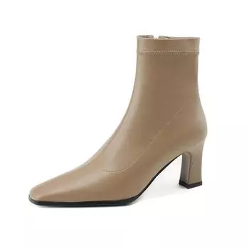 Krazing Pot, зимние ботинки из эластичной ткани с квадратным носком, современные ботинки на толстом высоком каблуке, женские офисные ботильоны на молнии, карьерные эластичные ботильоны