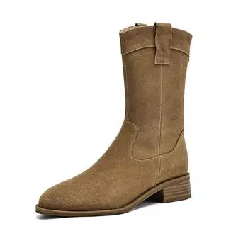 Krazing Pot Зимние ботинки из коровьей замши и нубука Ботинки в стиле вестерн Ботинки на среднем каблуке с круглым носком Теплые ботильоны 43 размера 34 чёрный