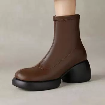 Krazing Pot, зимние ботинки из микрофибры на круглом каблуке, женские ботинки в стиле вестерн на молнии, размер 43, уличная одежда, ботильоны на платформе 34 чёрный