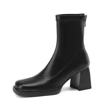 Krazing Pot зимние ботинки из микрофибры с квадратным носком на толстом высоком каблуке и платформе, женские эластичные ботильоны большого размера