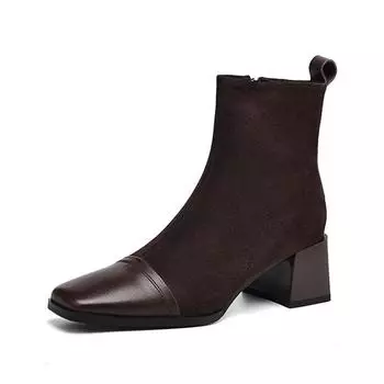 Krazing Pot Зимние ботинки в стиле вестерн из натуральной кожи, нубука, на толстом среднем каблуке, женские ботинки с заплатками на молнии 34 чёрный