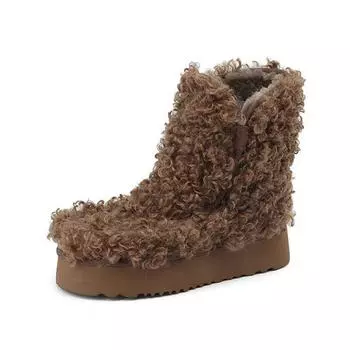 Krazing Pot, зимние зимние ботинки из натуральной шерсти и меха на плоской платформе, женские повседневные теплые ботильоны без шнуровки 35 чёрный