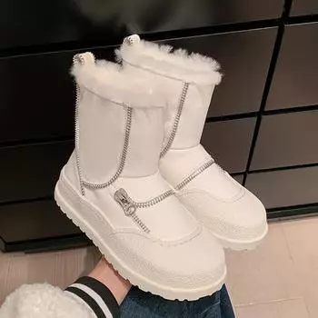 Krazing Pot, зимние зимние ботинки из спилка коровьей кожи и шерсти с круглым носком на платформе, дизайнерские женские теплые ботильоны на молнии