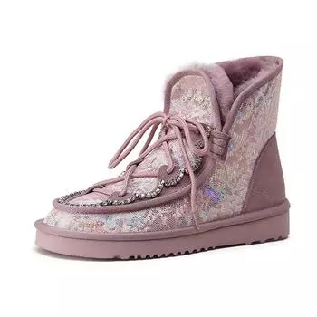Krazing Pot, зимняя обувь из искусственной шерсти и натурального меха, зимние ботинки на плоской подошве, женские повседневные теплые ботильоны, большой размер 43 34 розовый