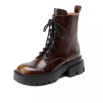 Krazing Pot зимняя обувь из коровьего спилка, ботинки в стиле вестерн на платформе с круглым носком, женские повседневные ботильоны на шнуровке