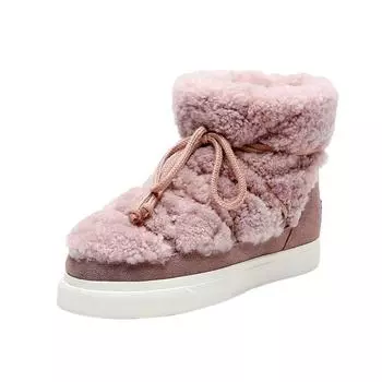 Krazing Pot, зимняя обувь на меху из натуральной шерсти, зимние ботинки на платформе, женские повседневные теплые ботильоны на шнуровке 34 розовый