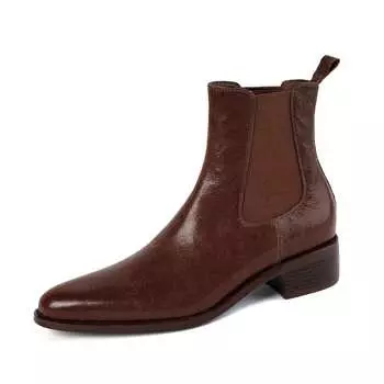 Krazing Pot, зимняя винтажная обувь из овечьей кожи, ботинки челси без шнуровки на среднем каблуке с острым носком, женские ботильоны в британском стиле 34 чёрный