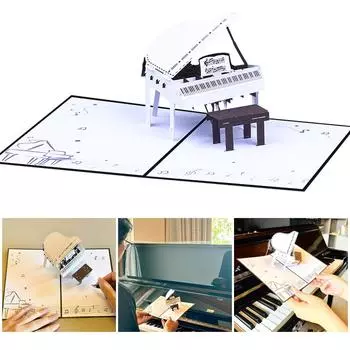 Креативная 3D-открытка-раскладушка с пианино, нежная ручная работа, 3D-открытка-раскладушка с пианино, поздравительная открытка для украшения домашнего офиса