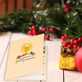 Креативная 3D всплывающая поздравительная открытка для первого причастия. Бумажная открытка ручной работы для христианского праздника. Подарочная открытка. розовый