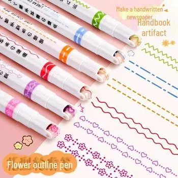 Креативная 6-цветная ручка-руководство по кружеву: Волнообразная флуоресцентная контурная ручка своими руками для маркировки ключей для студентов Round Head