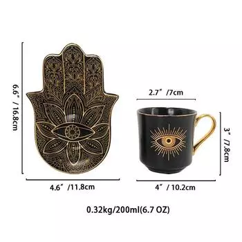 Креативная абстрактная керамическая кофейная кружка «Глаз в ладони», 200 мл, чашка для чая с блюдцем, позолоченная расписная кофейная кружка, подарок на день рождения, декор 200ML