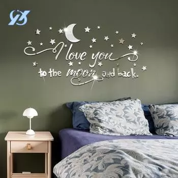 Креативная акриловая зеркальная наклейка на стену в виде луны и звезд для спальни украшает спальню, украшает гостиную