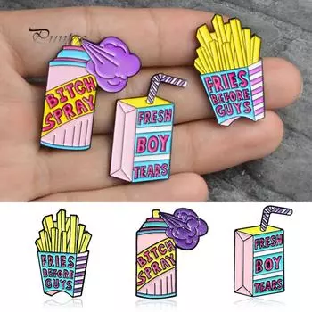 Креативная эмалированная брошь в форме бутылки с напитком и картошкой фри, значок на пуговице джинсовой куртки Fries