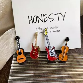 Креативная эмалированная брошь в виде музыкального инструмента, рок-оркестр, скрипка, гитара, бас, значок, булавки для одежды, детские подарки, ювелирные изделия Style 1