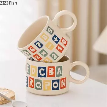 Креативная английская цифровая кружка для молока, офисная керамическая кружка для пары, чашка для послеобеденного чая, кофейная чашка, современный домашний набор для питья, чашка для завтрака из овсянки 301-400ml