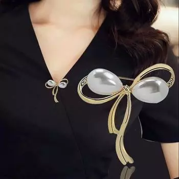 Креативная антибликовая брошь, высококачественная женская брошь-корсаж с бриллиантами и жемчугом, аксессуары для одежды, брошь-бант золотой
