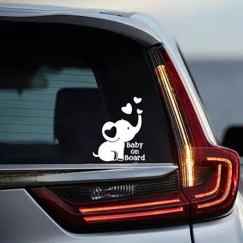 Креативная автомобильная светоотражающая наклейка «Ребенок на борту слона», заднее стекло автомобиля 18*14cm
