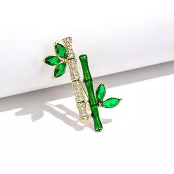 Креативная бамбуковая ретро-брошь, высококачественный изумрудный циркон, корсаж, женское пальто, булавка, ювелирные изделия золотой