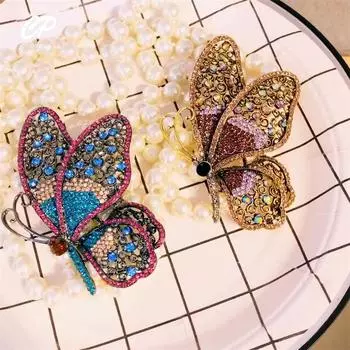 Креативная брошь-бабочка со стразами Женственность Модная брошь для пальто Булавка Аксессуары Преувеличенная брошь Ретро Аксессуары