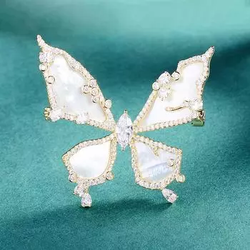 Креативная брошь-бабочка в виде ракушки с микроинкрустацией цирконом, роскошный темпераментный костюм, пальто, корсаж, булавка, аксессуары золотой