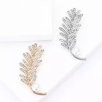 Креативная брошь из сплава со стразами в виде пера, изысканная универсальная брошь для женского костюма, кардигана, украшения для корсажа