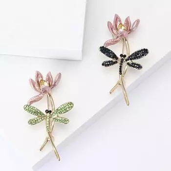 Креативная брошь из сплава со стразами в виде лотоса стрекозы, элегантная женская брошь на шаль, украшение на булавку