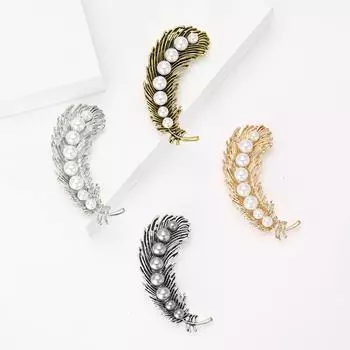 Креативная брошь из жемчуга и пера из сплава, изящная булавка для украшения женского пальто и корсажа