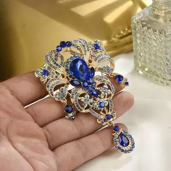 Креативная брошь-корона из сплава для женщин, корсаж, женские цветные стразы и украшения в виде капель