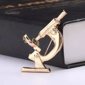 Креативная брошь в форме микроскопа из сплава с глянцевой поверхностью, женский костюм с булавкой, шаль с лацканами, шарф, значок, подарок, пальто, аксессуары для одежды золотистый