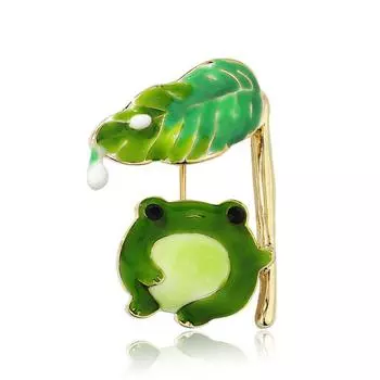 Креативная брошь в виде лягушки в виде листа лотоса, высококачественный женский милый корсаж с животными, нишевый дизайн, антибликовая булавка с ювелирными изделиями