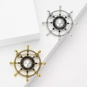 Креативная брошь в виде руля из сплава в морском стиле с жемчугом, изысканная булавка для украшения мужского пиджака