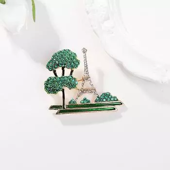 Креативная брошь в виде зеленой башни с бриллиантами, персонализированная зеленая брошь в виде Эйфелевой башни, аксессуары для одежды зелёный