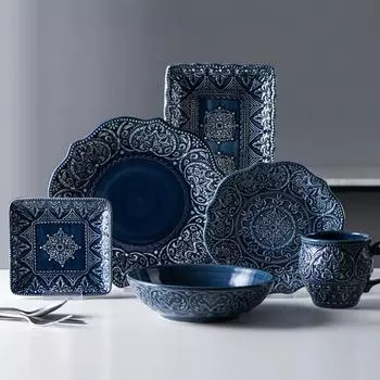 Креативная бытовая обеденная тарелка европейская керамическая обеденная тарелка для стейка легкая роскошная рельефная посуда маленькая тарелка кухонные принадлежности