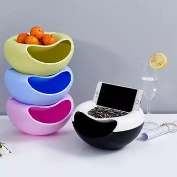 Креативная чаша, двухслойные контейнеры для сухофруктов, закуски, семена, ящик для хранения мусора, тарелка, органайзер для посуды с держателем для телефона розовый