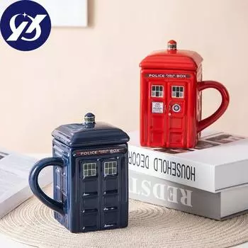 Креативная чашка для полицейской будки в стиле ретро, керамическая чашка, керамическая чашка для телефонной будки с чашкой в форме крышки красный