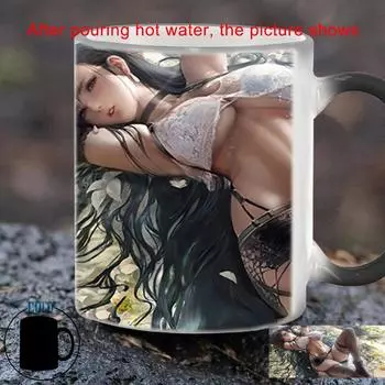 Креативная черная кружка с эффектом обесцвечивания колготок BSKT-079, кружка для сублимации в стиле аниме, оригинальные кружки, кофейные чашки, кружки для бара, меняющие цвет 350ml
