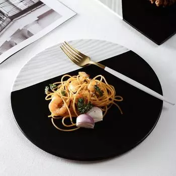 Креативная черно-белая мозаичная дисковая посуда, керамическая тарелка, тарелка для стейка, тарелка для салата, тарелка для пасты, кухонные принадлежности