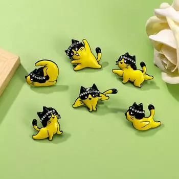 Креативная цветная эмалевая брошь со стразами, черная желтая брошь в виде кота, милый значок кота для детей style 3