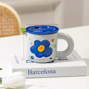 Креативная датская кружка с цветком и крышкой, подарок, кофейная чашка, для пары, высокая ценность, чашка для воды, керамическая чашка, сувенир 320ml