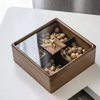 Креативная деревянная квадратная тарелка для закусок с головой оленя, прозрачная стеклянная крышка, разделенная на сухофрукты, конфеты, коробка для хранения, аксессуары для дома